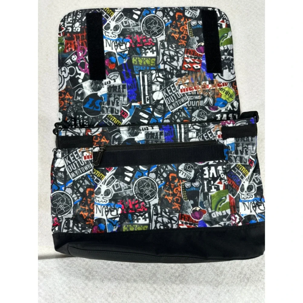 LeSportsac Graffiti Sticker Bomb Messenger Bag Black Multi Ripstop Crossbody